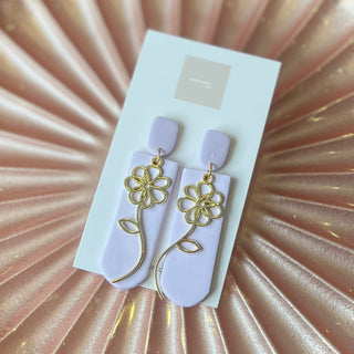 Simply Saige Gold Flower Summer Drops-Purple Earrings