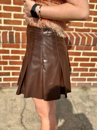 On The Edge Faux Leather Skirt | Chocolate