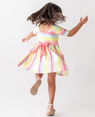 RuffleButts S/S Twirl Dress | Rainbow Parade