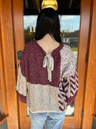 Wine Colorblock Chevron Sweater