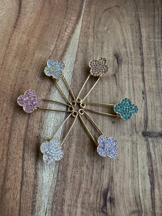 Clover Jeweled Brooch in Several Colors