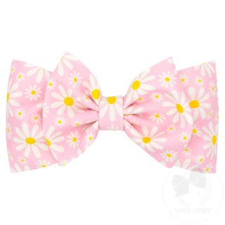 Wee Ones Soft Printed Pink Daisy Rippled Wide Baby Band with Large Matching Bowtie