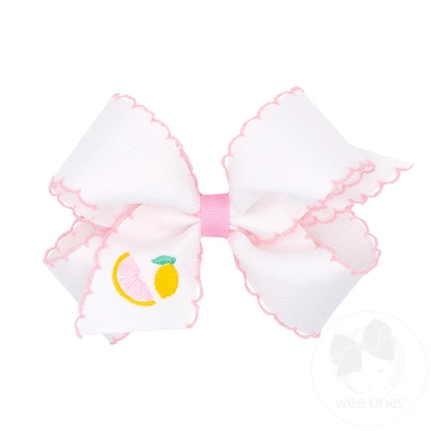 Wee Ones Medium Moonstitch Embroidered Bow | Lemons