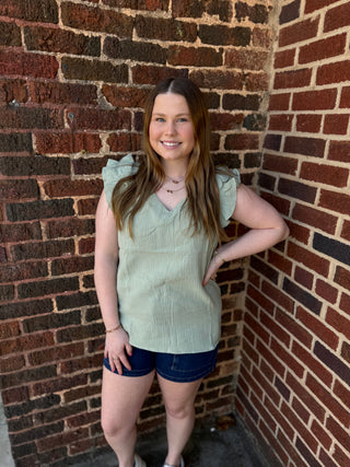 Misses Studio V-Neck Ruffle Edge Top in Two Colors