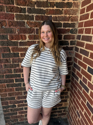 Misses Striped Crew Neck Top