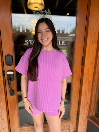 Misses Ribbed Short Sleeve Tee & Shorts Set