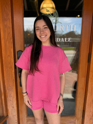 Misses Ribbed Short Sleeve Tee & Shorts Set