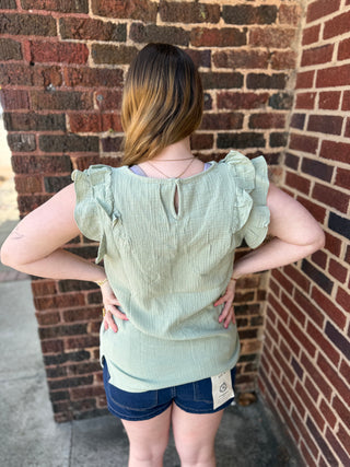 Misses Studio V-Neck Ruffle Edge Top in Two Colors