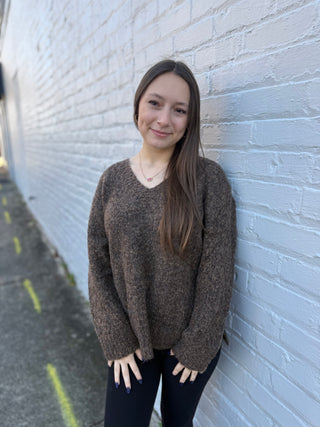 Misses Chocolate V-Neck Sweater