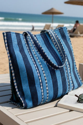 Striped Tote Bag-Navy & Blue