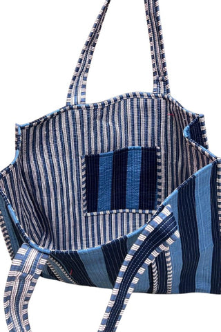 Striped Tote Bag-Navy & Blue