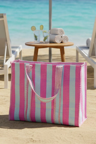 Summer Striped Tote-Pink & Blue