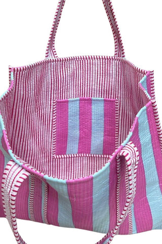 Summer Striped Tote-Pink & Blue