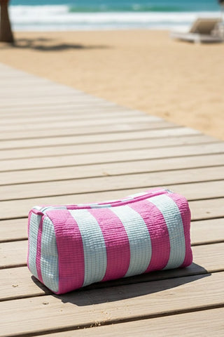 Summer Striped Cosmetic Bag-Pink & Blue