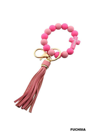 Silicone Beaded Wristlet Jesus Keychain