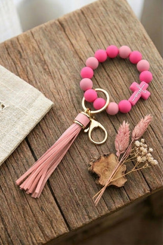 Silicone Beaded Wristlet Jesus Keychain