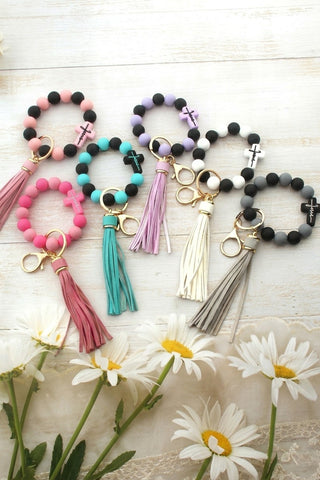 Silicone Beaded Wristlet Jesus Keychain