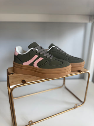 Misses Platform Sneaker Olive/Coral