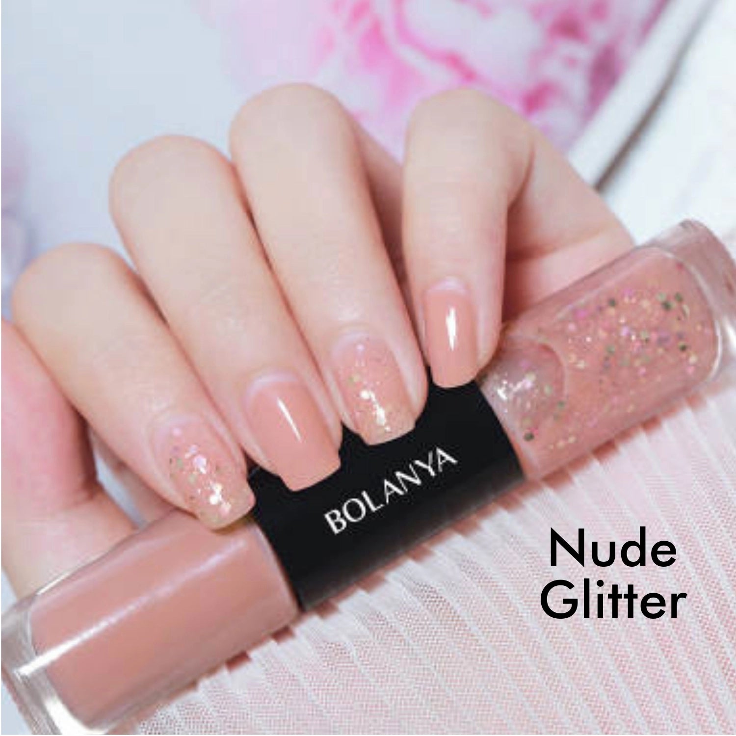 Glitter Nude Nails with Gloss Finish