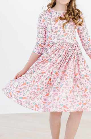 Mila & Rose Springtime Bunnies 3/4 Sleeve Pocket Twirl Dress