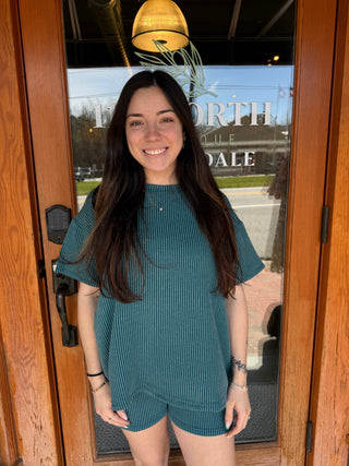 Misses Ribbed Short Sleeve Tee & Shorts Set