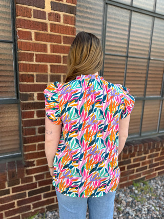 Misses Studio Abstract Ruffle Top