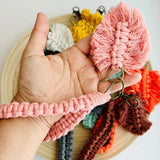 Macrame Wristlet Keychain With Leaf in Many Colors
