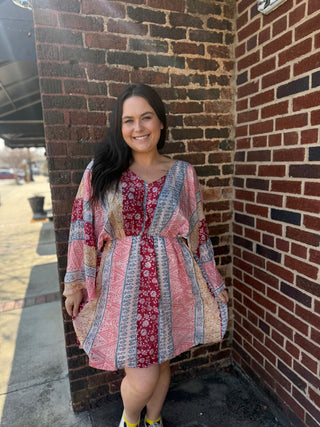 Misses Boho Berry Mini Dress