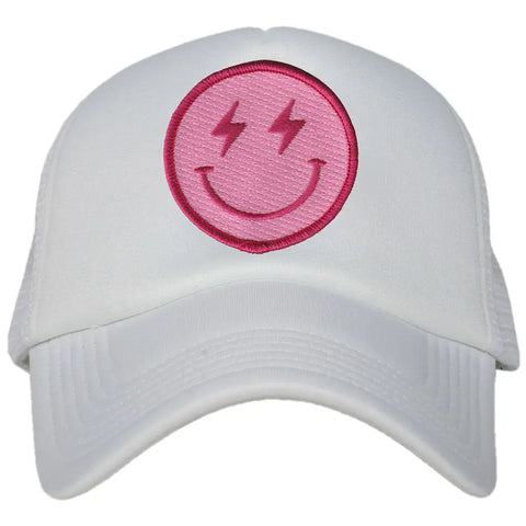 Happy Face Trucker Hat | Crisp White