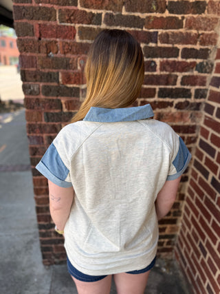 Misses Denim Colorblock Top