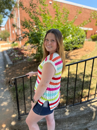 Misses Stripes Short Sleeve Knit Top