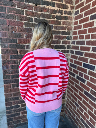 Misses Pretty In Pink Stripes Sweater