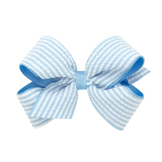Wee One Medium Seersucker Fabric Grosgrain Overlay Hair Bow-Blue