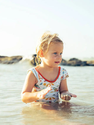 Beach One Piece Swimsuit-Beach Day/Coral Stripe Reversible