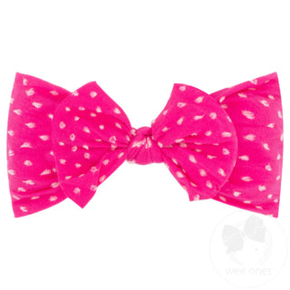 Wee Ones Soft Shabby Dot Nylon Girls Baby Band With Matching Bowtie-Hot Pink