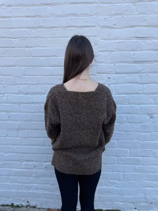 Misses Chocolate V-Neck Sweater