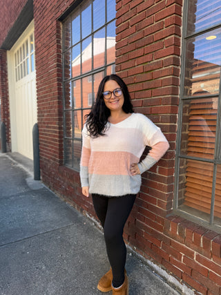 Curvy Colorblock Fuzzy Sweater