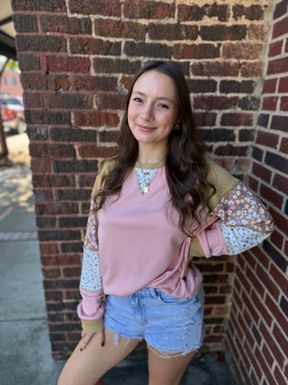 Misses Colorblock Floral Top | Pink