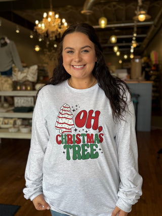 Graphic Tee Tree Cake Oh Christmas Tree Long Sleeve