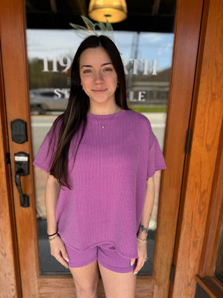 Misses Ribbed Short Sleeve Tee & Shorts Set