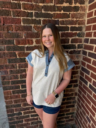 Misses Denim Colorblock Top