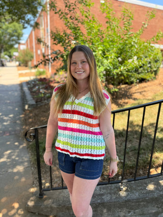 Misses Stripes Short Sleeve Knit Top