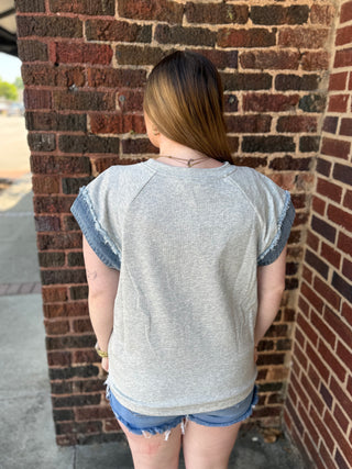 Misses Star w/Denim Combo Top in Grey