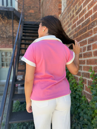 Misses Scuba Zipper Pink Top