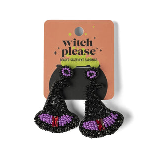 Halloween Witch Please Beaded Statement Earrings