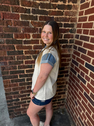 Misses Denim Colorblock Top