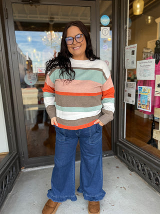Misses Striped Colorblock Top