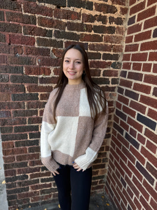 Misses Spiced Chai Checkered Sweater