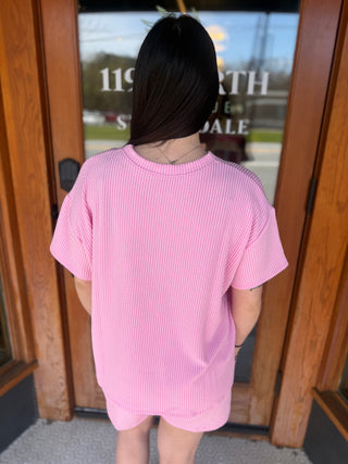 Misses Ribbed Short Sleeve Tee & Shorts Set