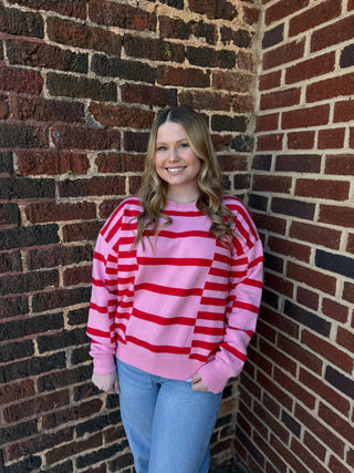 Misses Pretty In Pink Stripes Sweater